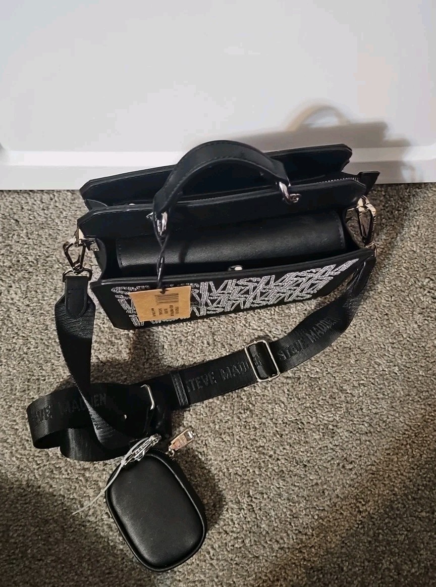 Steve Madden Bevelyn Rhinestone Logo Silver Satchel