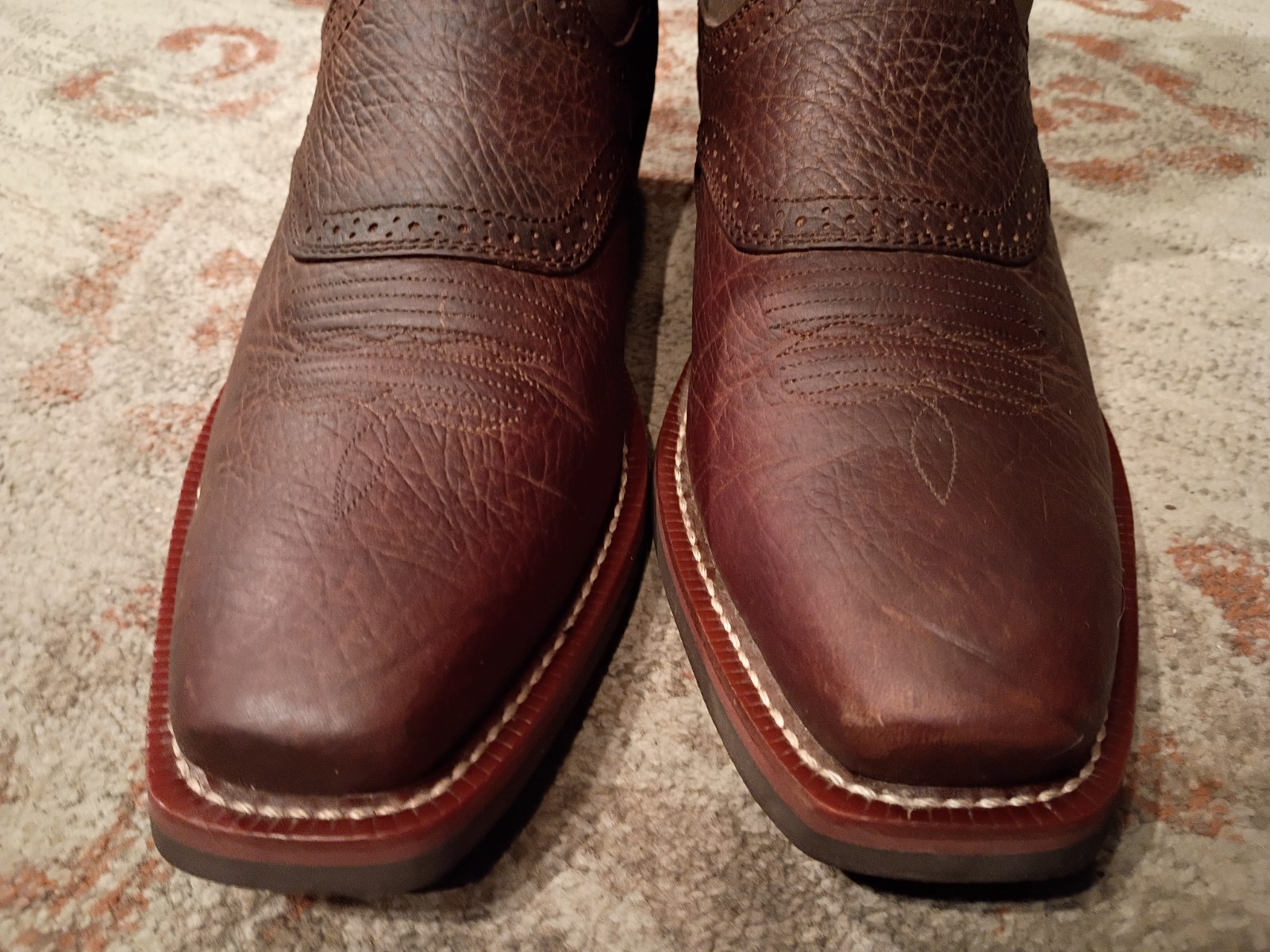 ARIAT ROUGHSTOCK BROWN BULLHIDE LEATHER SQUARE TOE COWBOY BOOTS #34828 MEN’S 12D