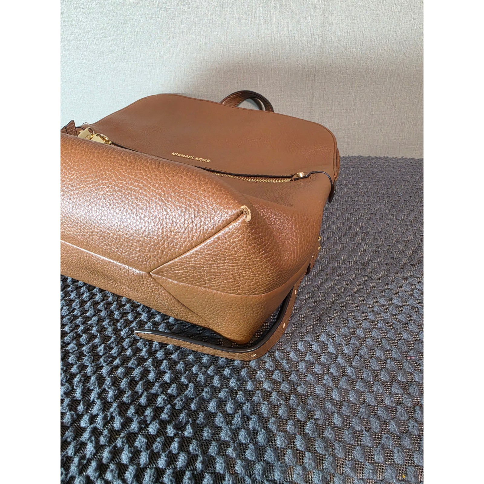 Michael Kors Brooklyn Tan Pebbled Leather Backpack Gold Hardware Acorn Bag