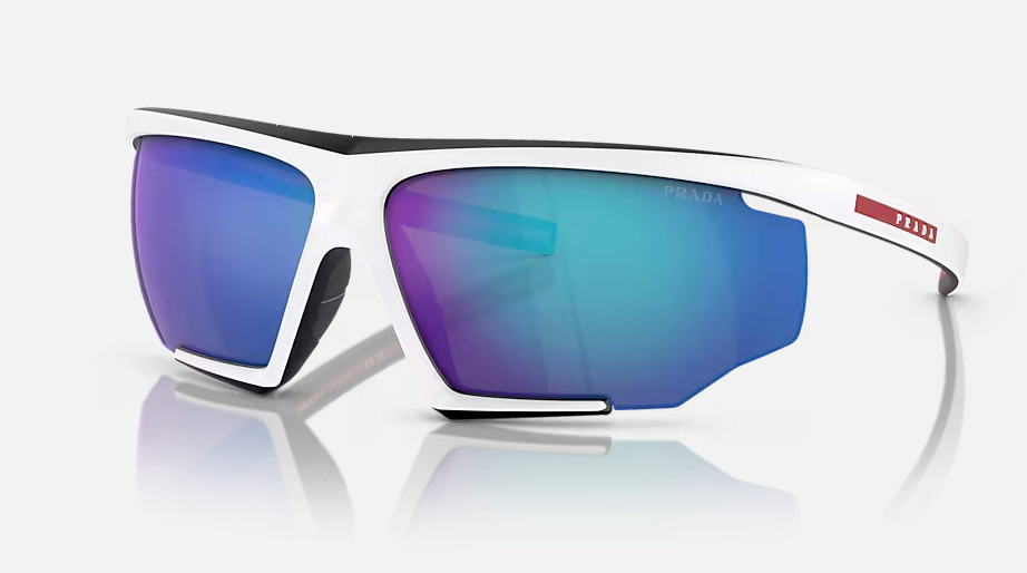 PRADA Linea Rossa PS 07YS 15K08R White/ Black Blue Mirror Sunglasses 76-12