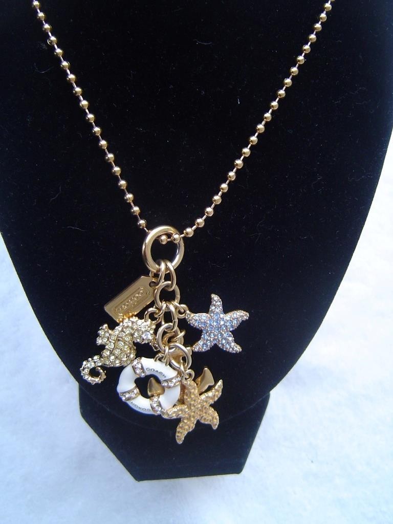 AUTHENTIC COACH GOLD TONE PIERRE LE TAN NAUTICAL CHARMS 28″ NECKLACE EUC