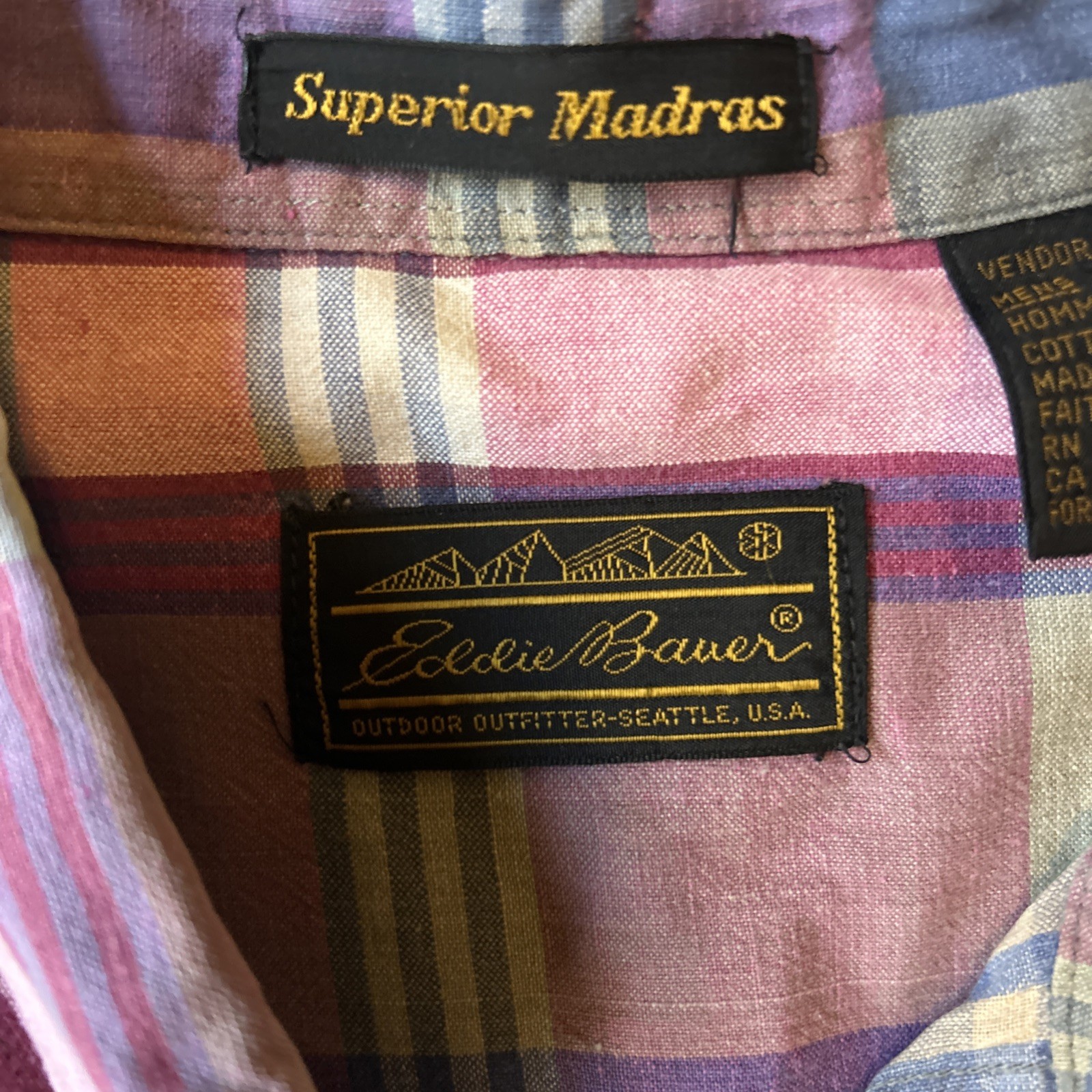 Eddie Bauer VTG Superior Madras Plaid Shirt Mens L S/S Multi Color Public market