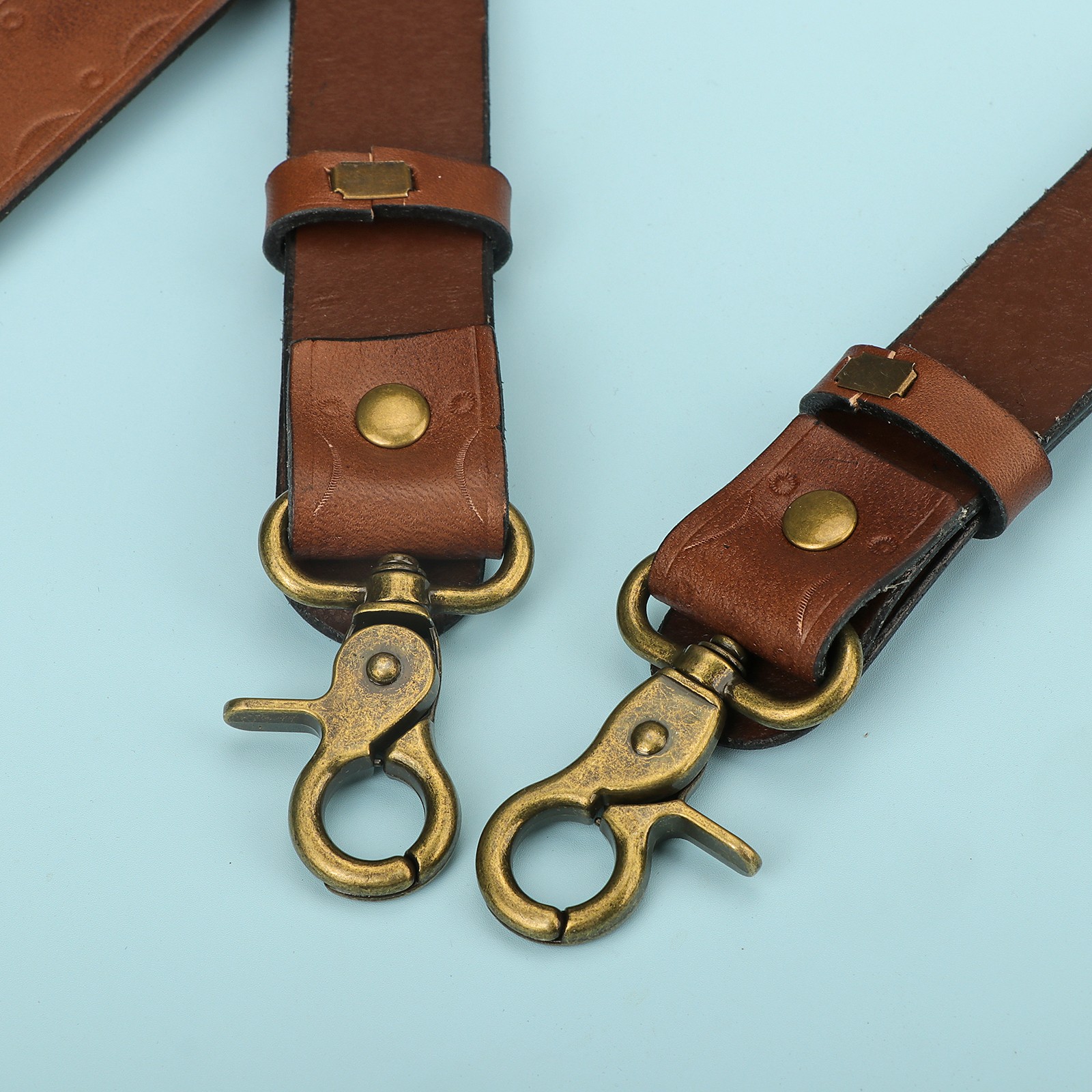 Vintage Leather X-Back Men Suspenders – Adjustable Heavy Duty Metal Hooks Casual