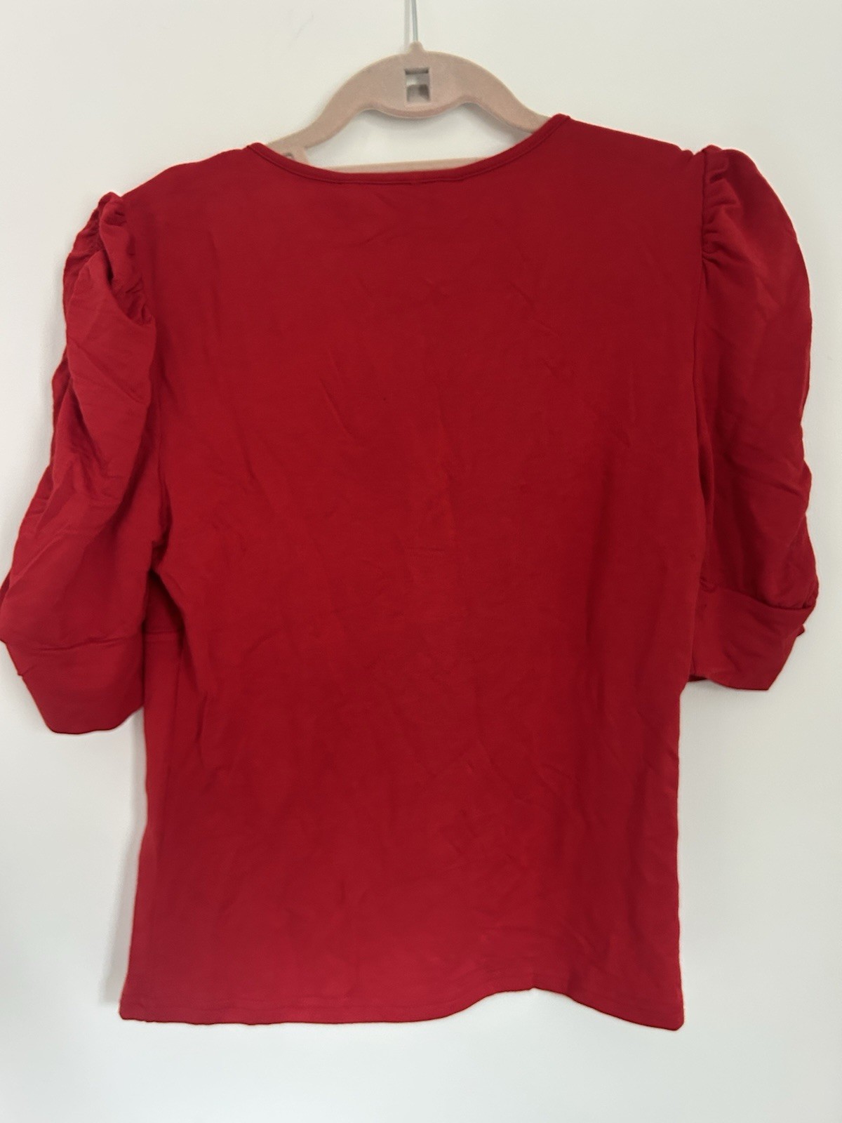 Walter Baker Red Twist Front Cut-Out Ruched Puff Sleeve Crew Neck Top Size L