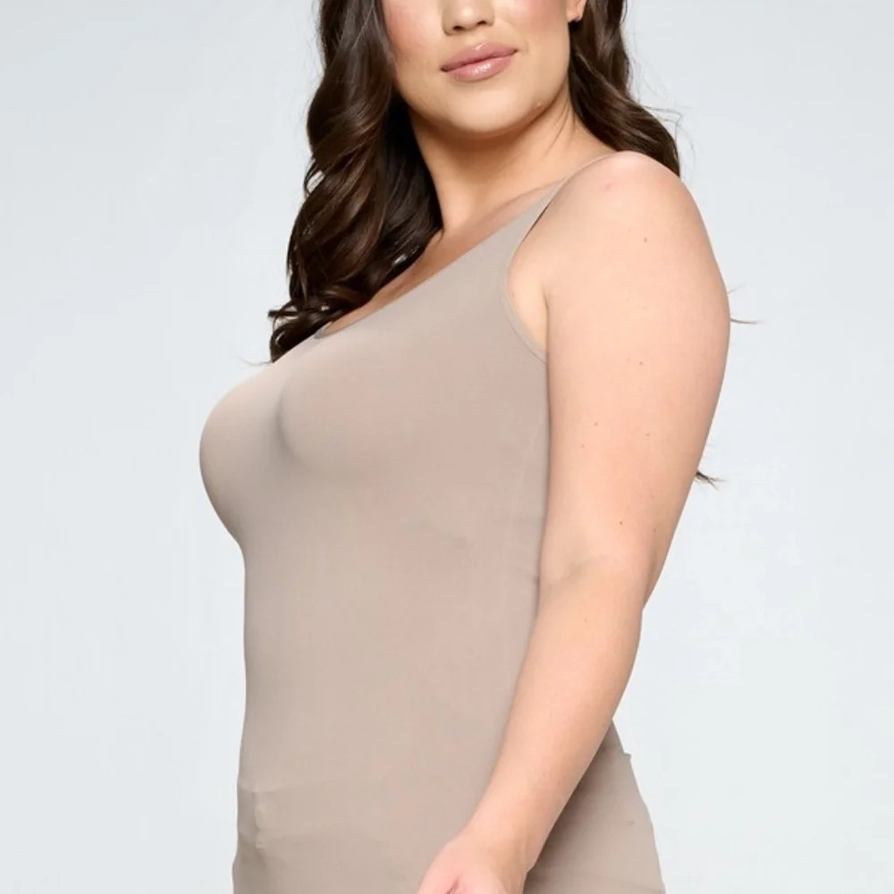 Plus Yelete Light Mocha V or U Neckline Reversible Seamless Tank