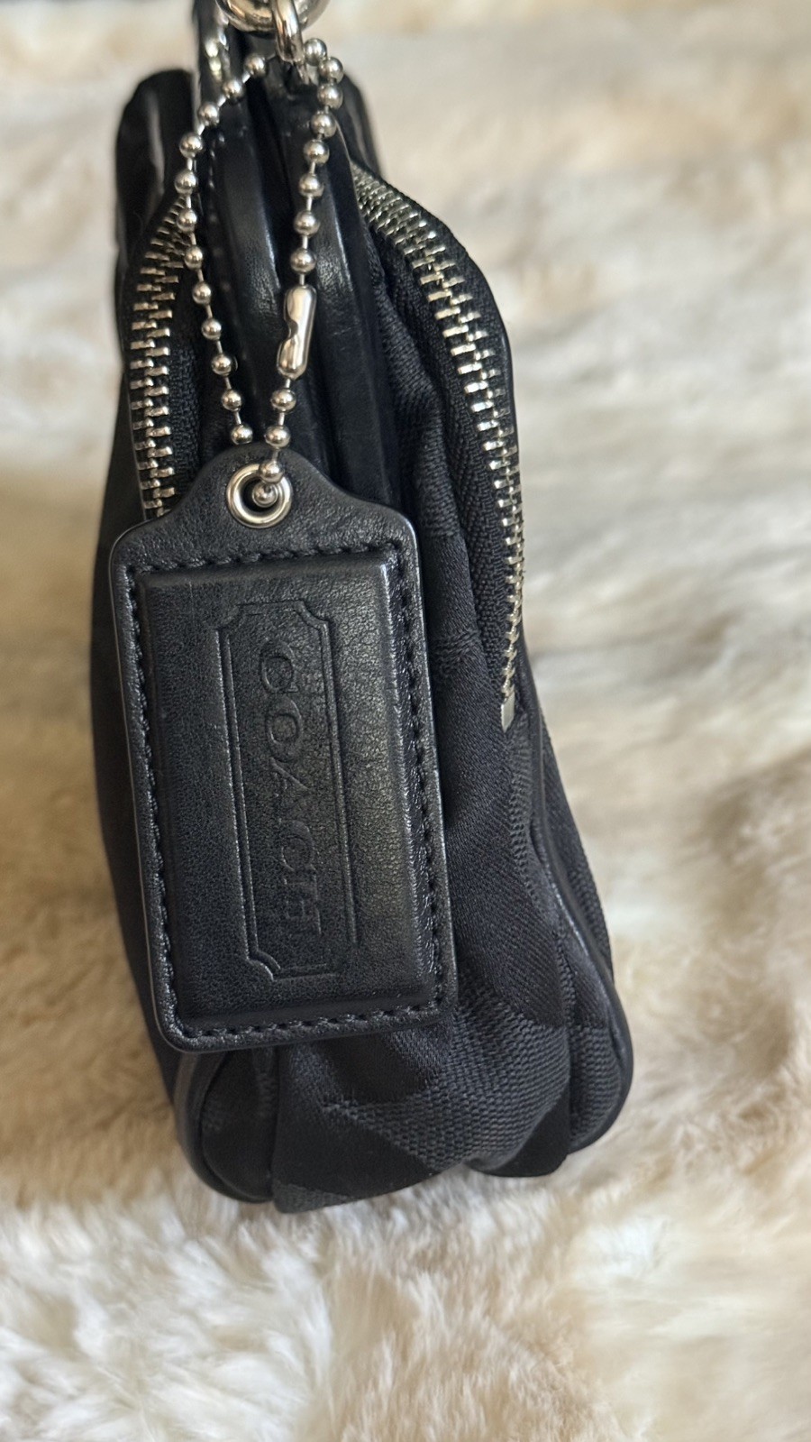 COACH Parker Double Zip Kisslock Black Jacquard Silver Chain Bag Purse 13623