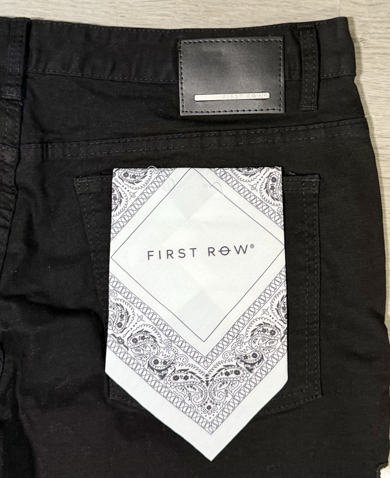 First Row Downtown La Racing Slim Fit Jeans Men’s Size 38×32 Black Patchwork NWT