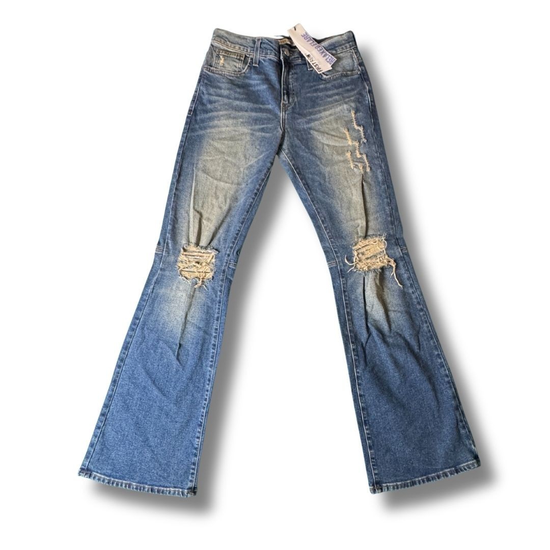 NWT First Row Denim Men’s Distressed Flare Relaxed Fit Jeans 30×33 Streetwear Fa