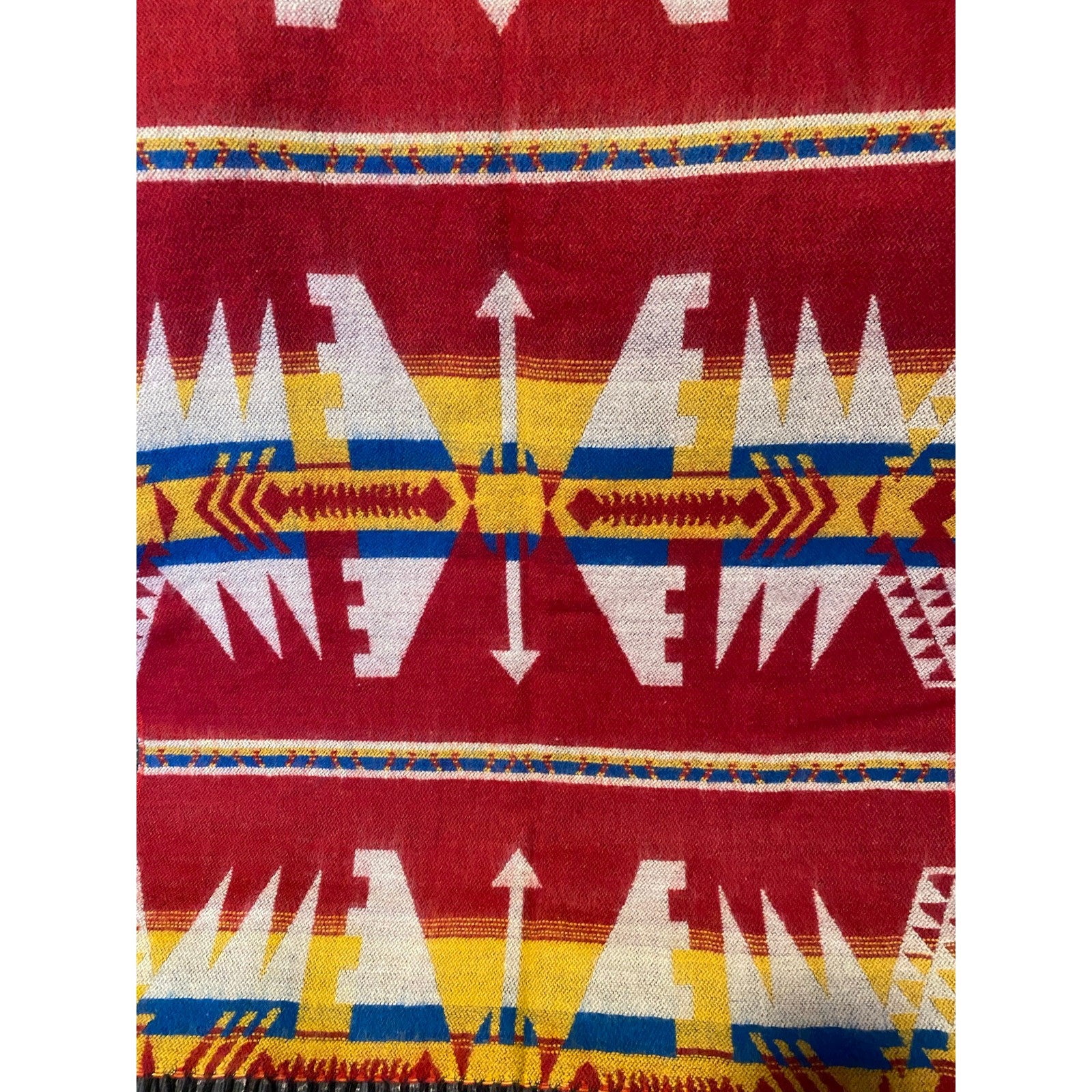 Vintage Aztec Scarf with Fringe Unisex Red Yellow Size in Pictures Decor