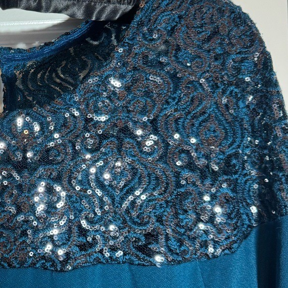 Sequin Tunic Blouse Flowy Dressy Top Evening Party Sparkle Teal 2X