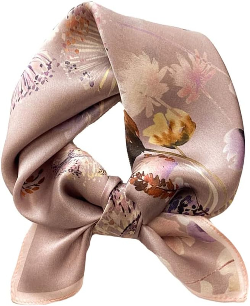 100% Real Mulberry Silk Women Small Square Neck Scarfs 21″ Lightweight Headscarf