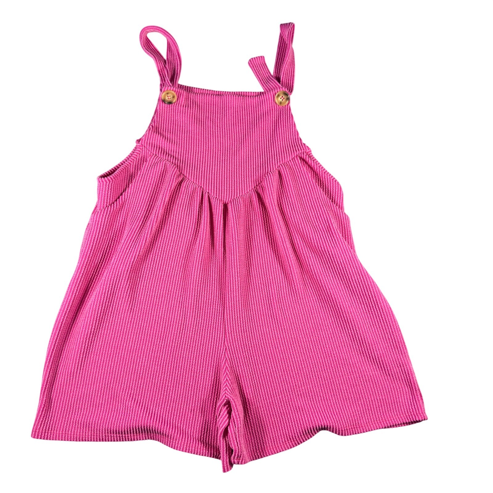 Lovely Melody Pink purple Ribbed Knit Sleeveless Romper Button Strap overall