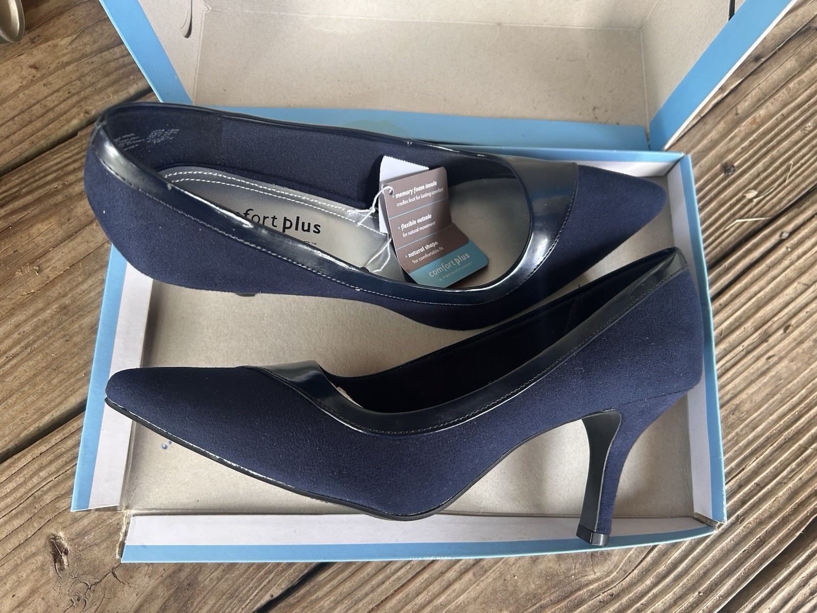 Comfort Plus by Predictions Women’s Navy Synthetic Pointed Toe Slip-On Pumps 10W