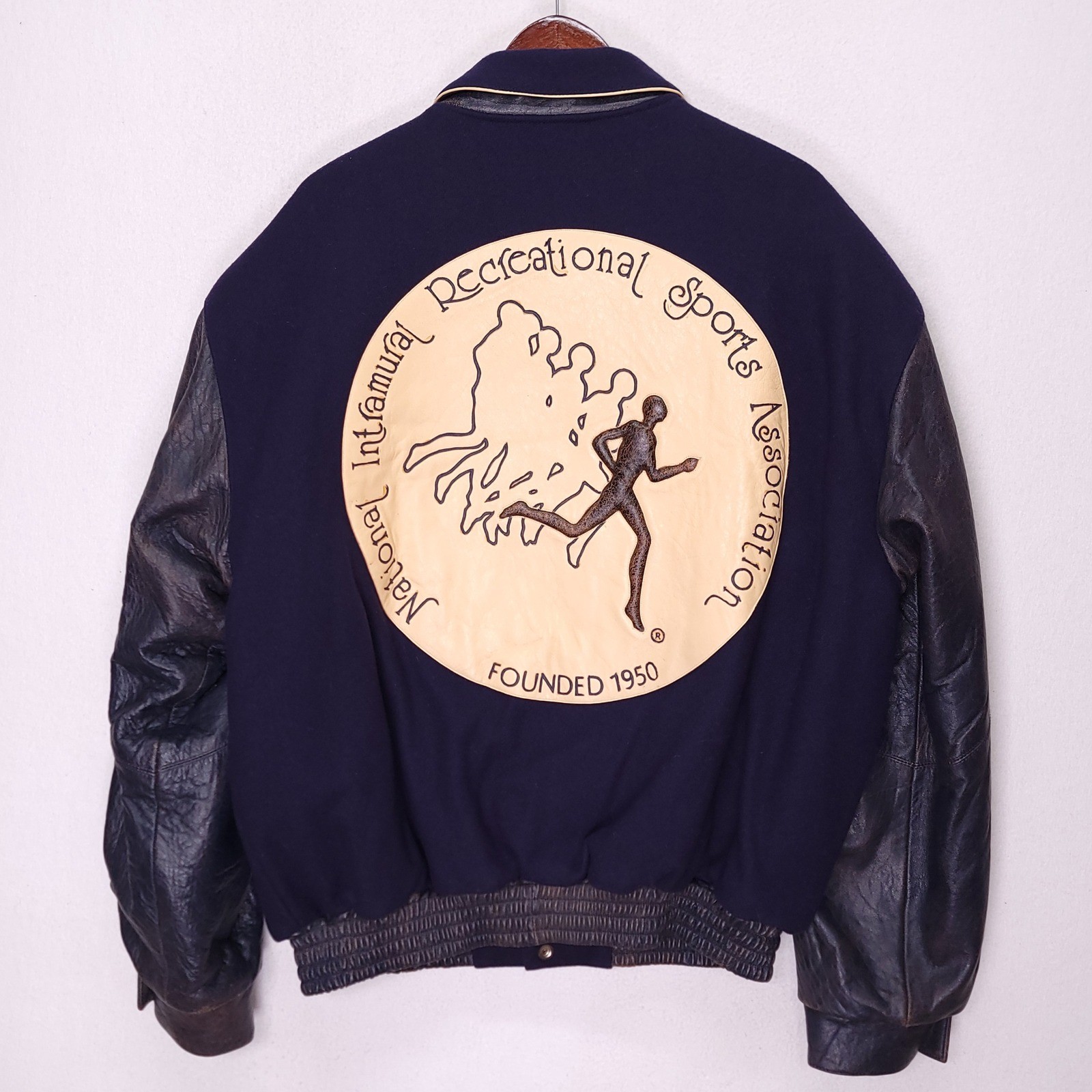 Jeff Hamilton Varsity Jacket Navy Wool Leather Sleeves Mens XL Premier Edition