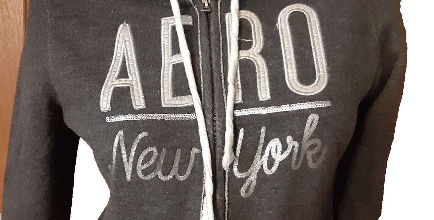 Aeropostale Gray Drawstring Hoodie With Kangaroo Pocket and Full Zipper Size M