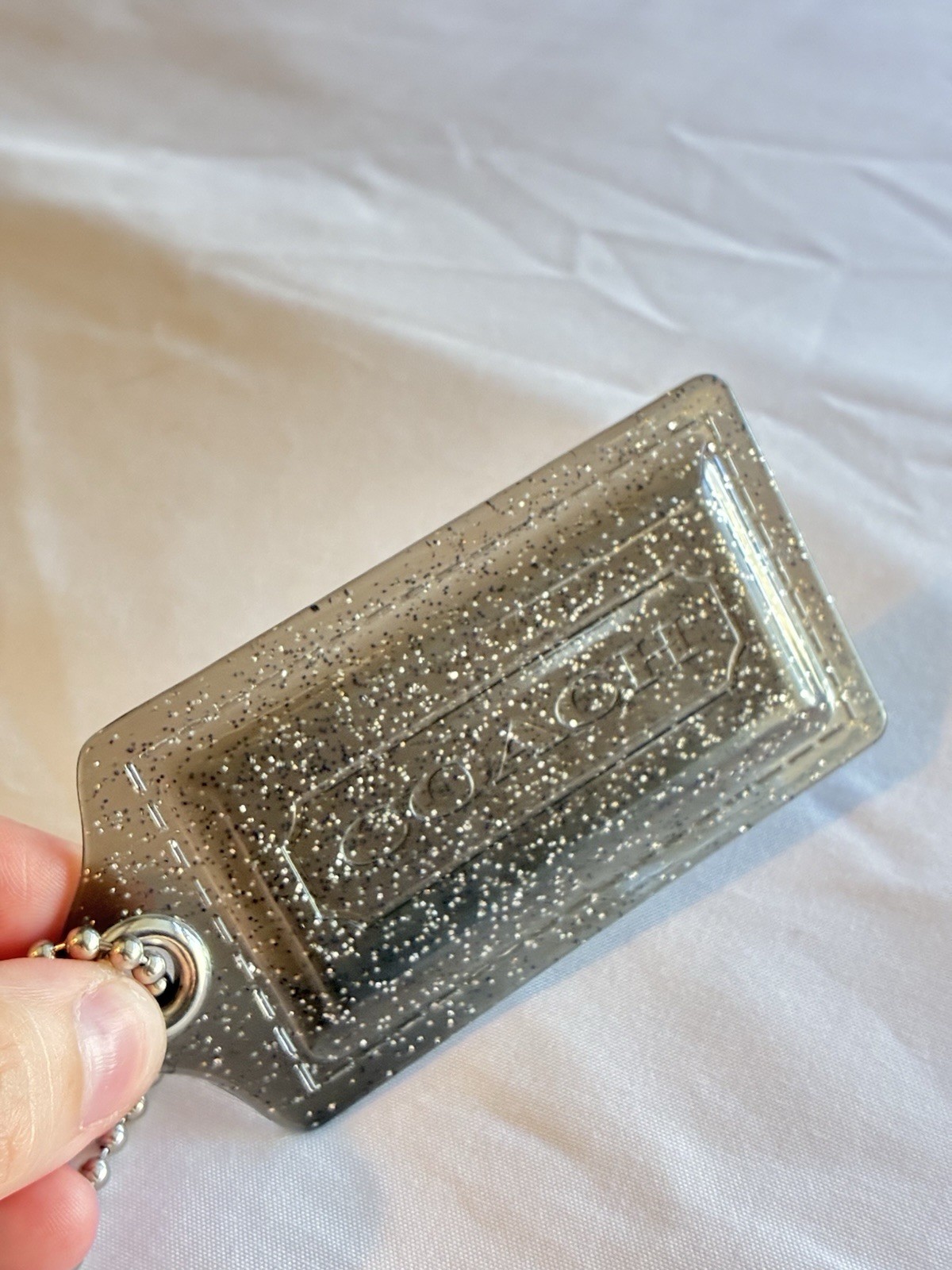 Coach Black Silver Glitter Transparent Resin Hang Tag Bag Charm
