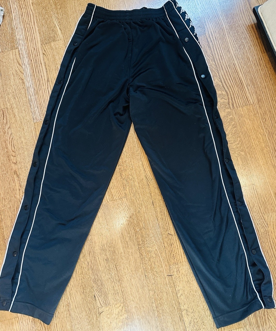 VTG Y2K Kappa Men’s Tear Away Snap On Track Pants Drawstring Black L Activewear
