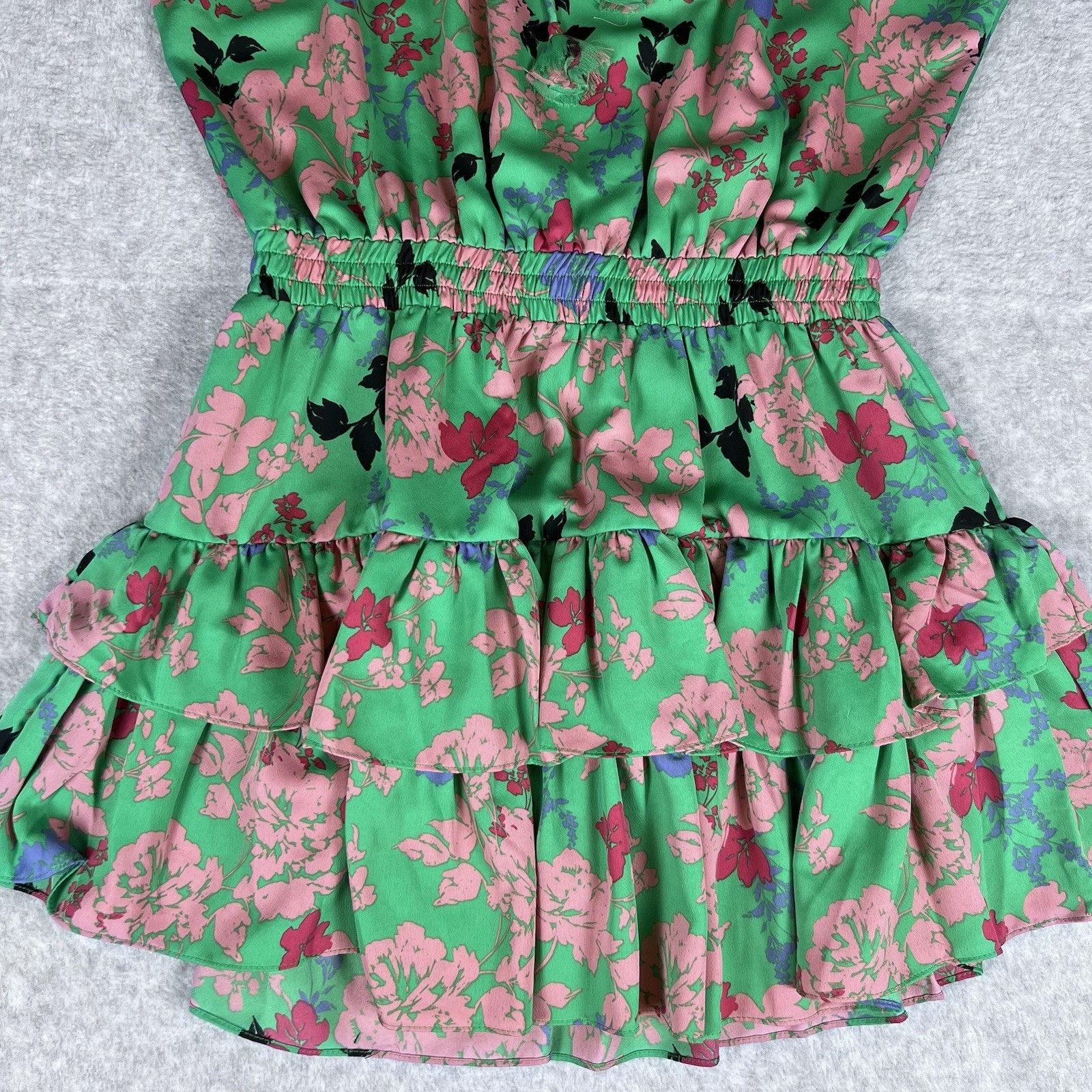 Misa Tiered Ruffle Mini Dress Tassel Tie Garden Party Size Large