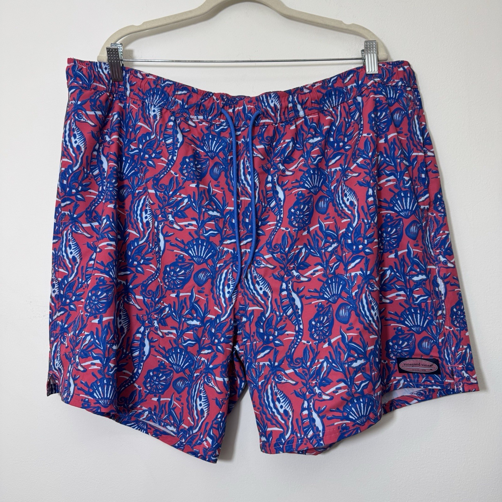 Vineyard Vines Men’s Swim Trunks Shorts Size XXL Pink Seahorse Print Drawstring