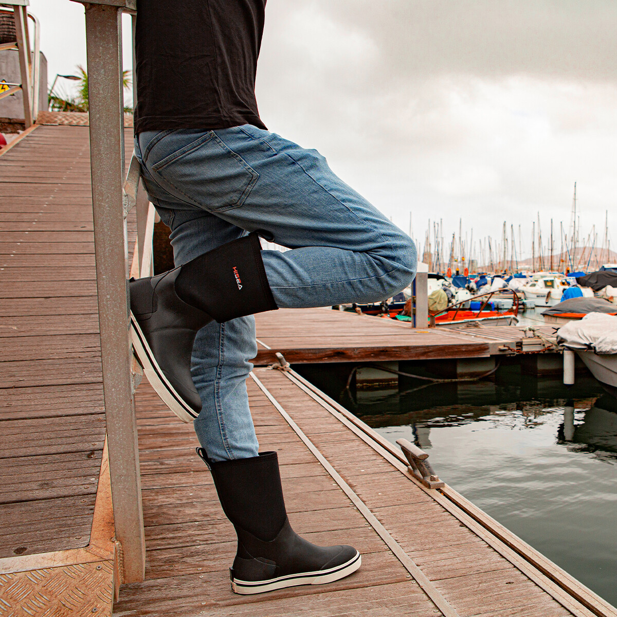 HISEA Men Mid-Calf Fishing Deck Boots Waterproof Non-Slip Gardening Rain Boots