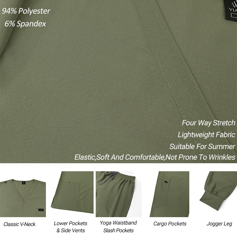 Unisex Stretch Jogger Nurse Uniform Scrub Sets Women Men V-Neck Top Elastic Pant