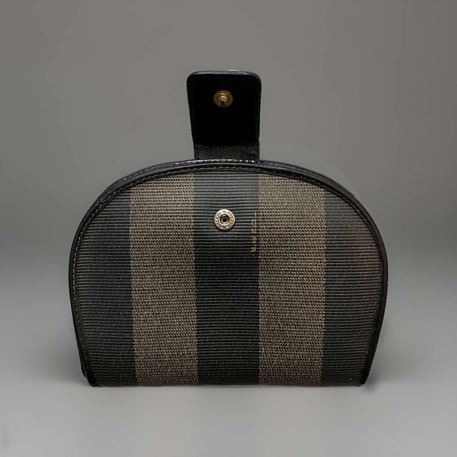 Vintage Fendi Pequin Stripes Bifold Canvas Leather Half Moon Dome Round Wallet