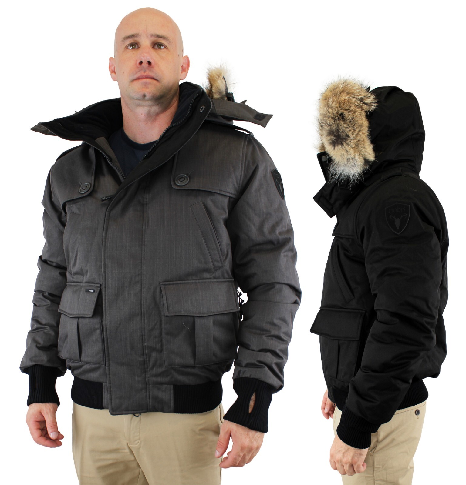 Nobis Cartel Bomber Jacket, Men’s Duck Down Polyester Cross-Hatch Coat, Hooded