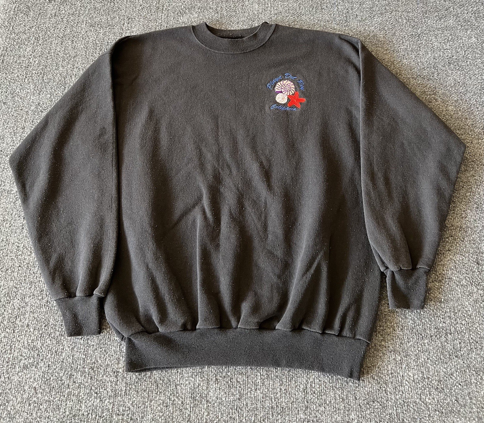 Playa Del Rey California VTG Sweatshirt Sweater Black Embroidered Seashells L