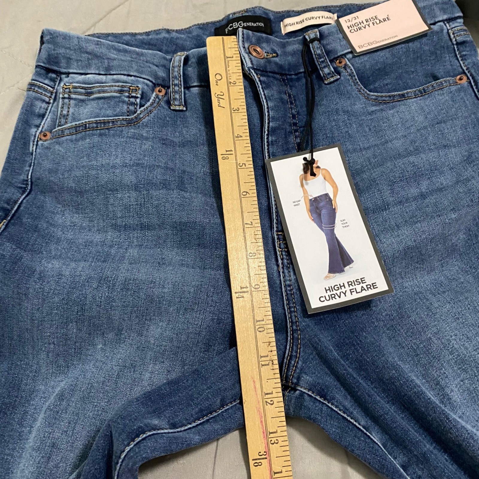 BCBGeneration High Rise Curvy Flare Jeans Blue Arrived Wash 13/31 BG24574WW03