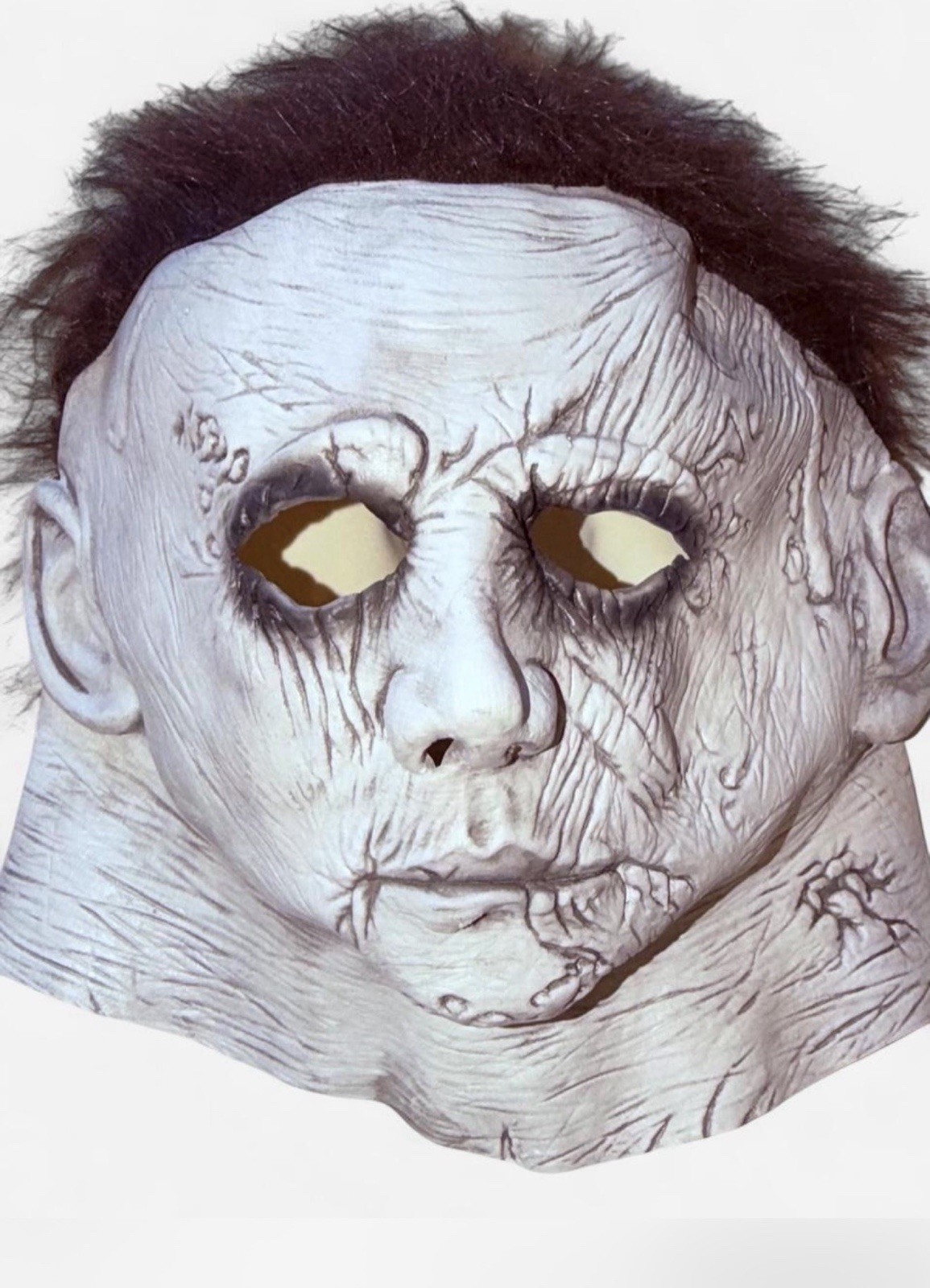 Halloween Full Face Latex Overhead Mask w/ Brown Hair, White/Brown One Size