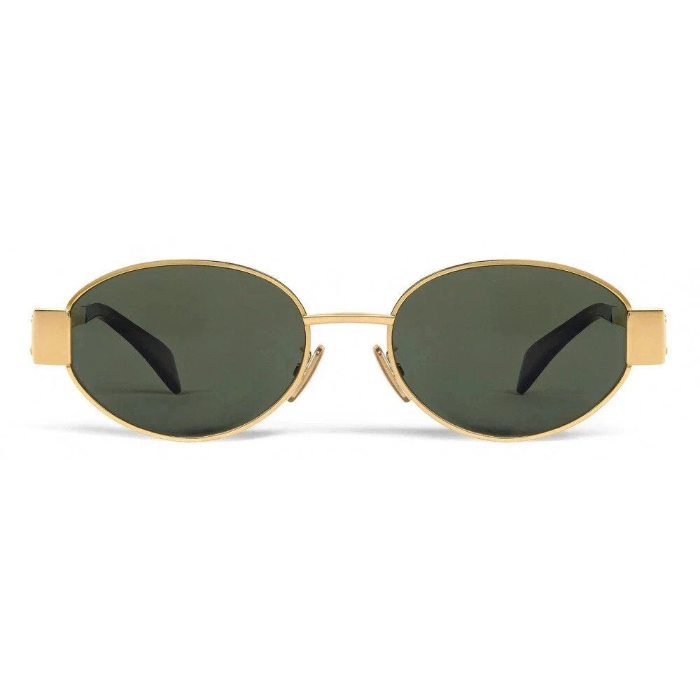 Celine CL40235U 30N Oval Sunglasses Triomphe Metal Gold Green Authentic