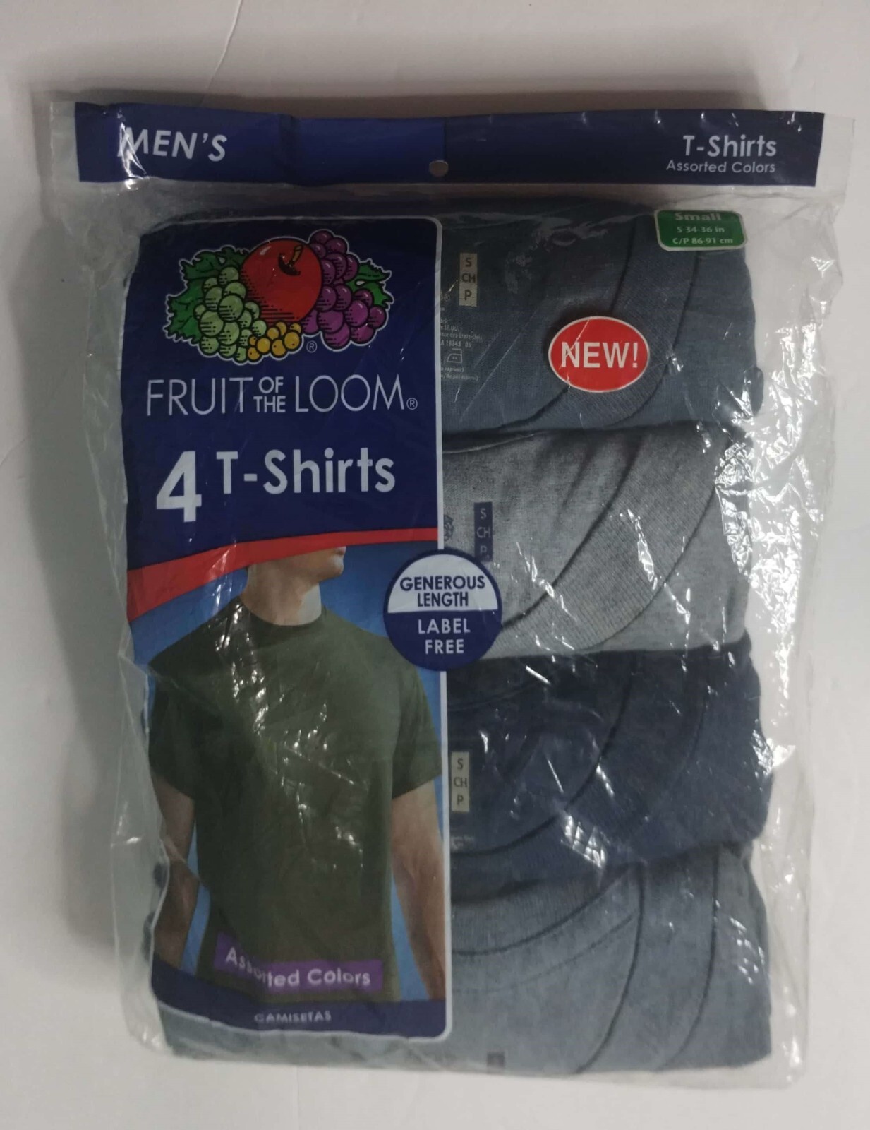 Men’s 4-PK Fruit of The Loom Assorted Colors Crew Tagless T-Shirts New Old Stk