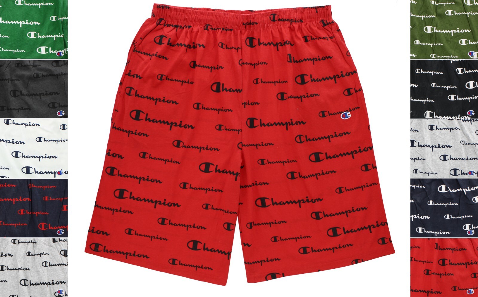 Champion Men’s Shorts Big & Tall All Over Signature Logo, Lightweight Cotton