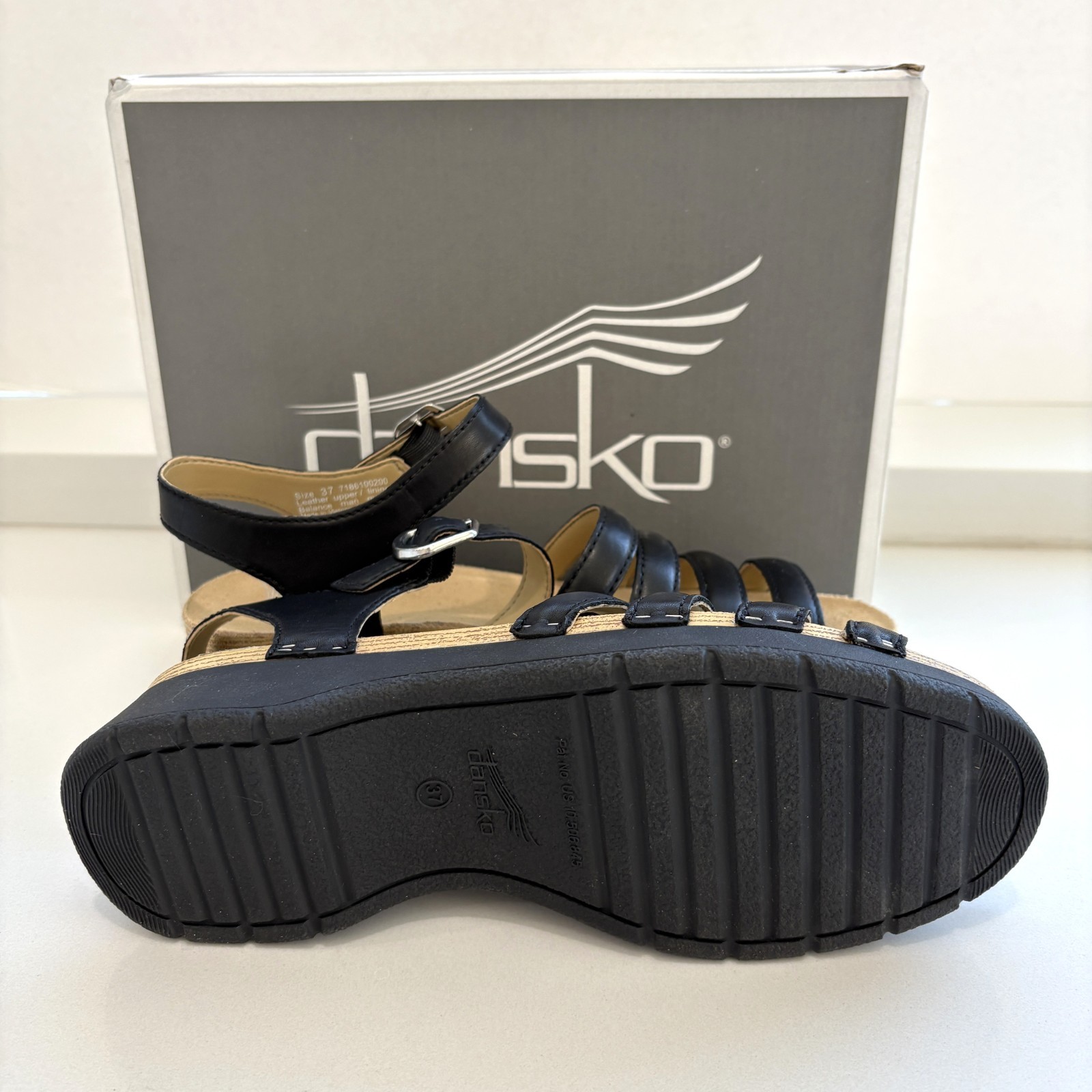 Dansko Roxie Sandals Nappa Leather Strappy Black Size 37 US 7 NEW