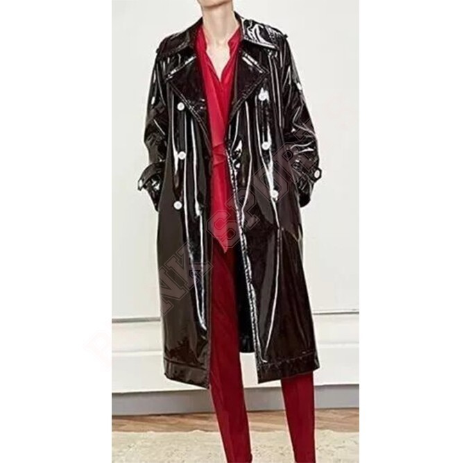 Women Trench Vinyl Shiny Gothic Coat PVC Emo Top quality Faux Leather Black Coat