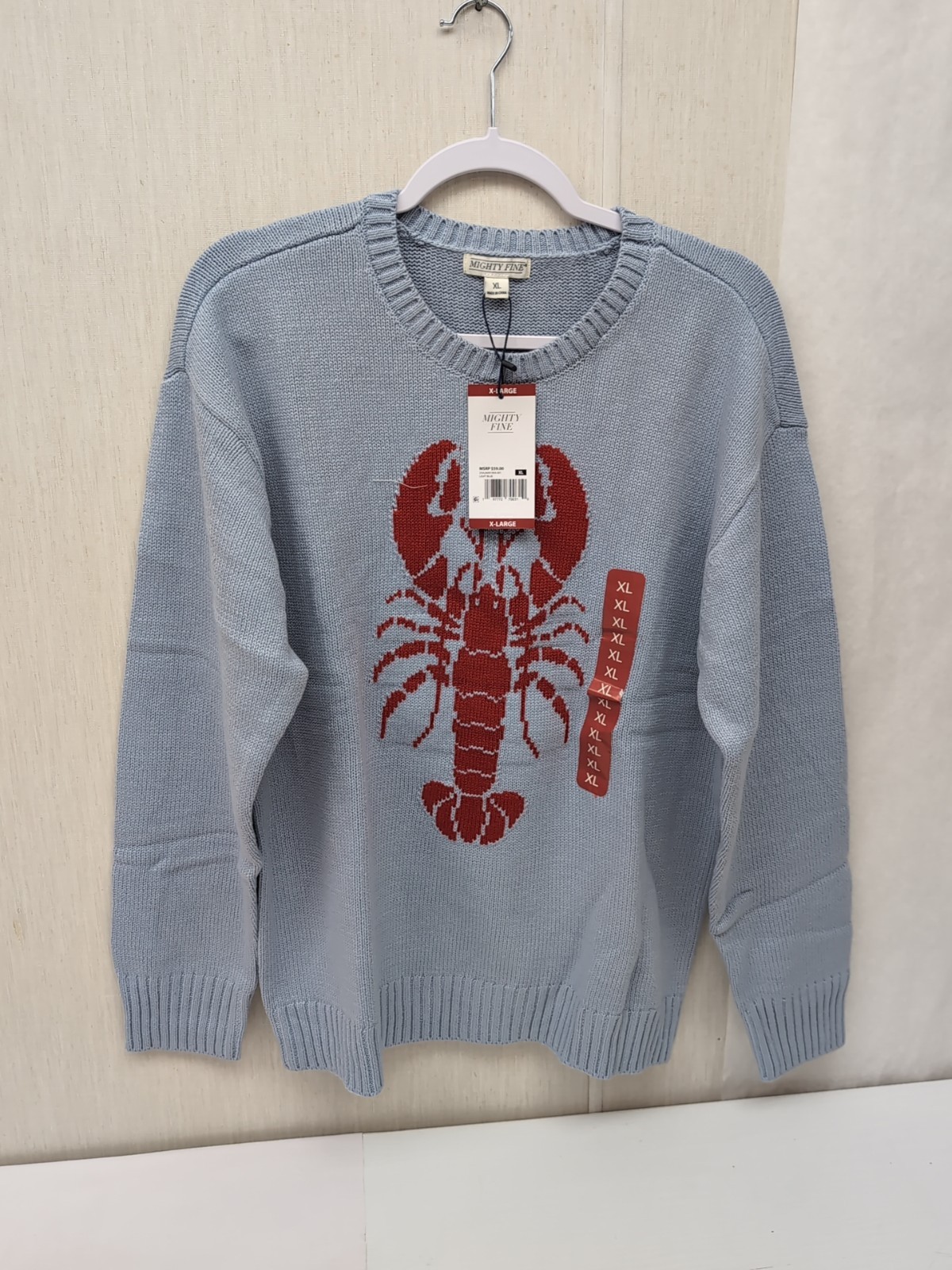 Wmns Mighty Fine Midweight Crew Neck Easy Fit Americana Sweater Lobster Sz XL
