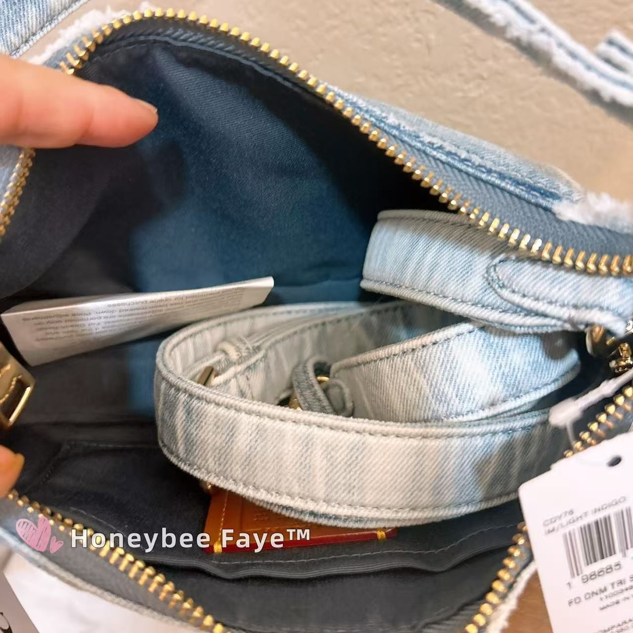 NWT COACH CDY76 Teri Shoulder Bag In Loved Denim With Charms /Light Indigo