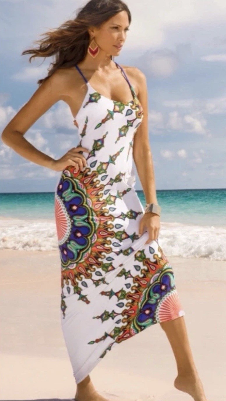 Trina Turk Kasbah Maxi Dress Swim Cover Good Condition White Multi Maxi Size 6
