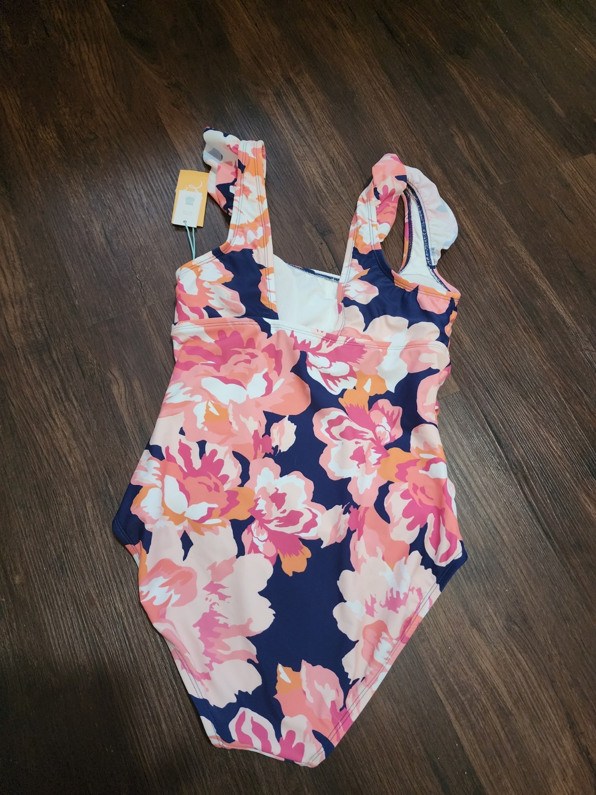 Kona Sol Floral One-Piece Swimsuit Pink/Navy/Orange/White Lined 36/34D