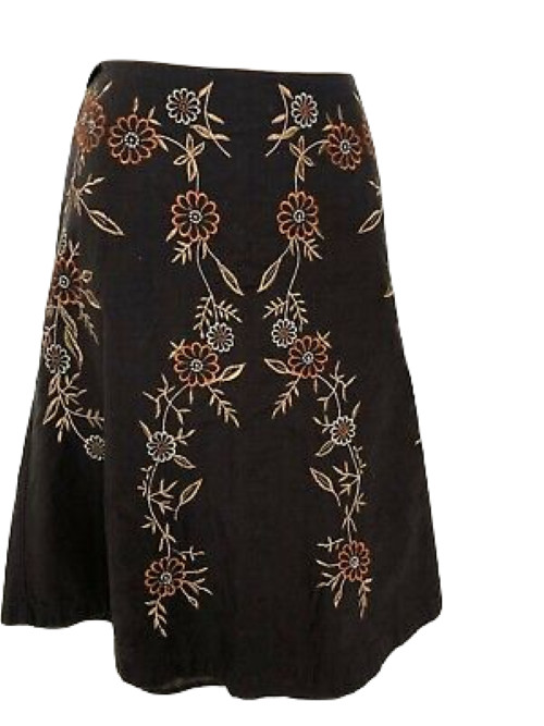 Axcess Liz Claiborne Floral Embroidered Skirt Size 6 Brown Lined Women’s