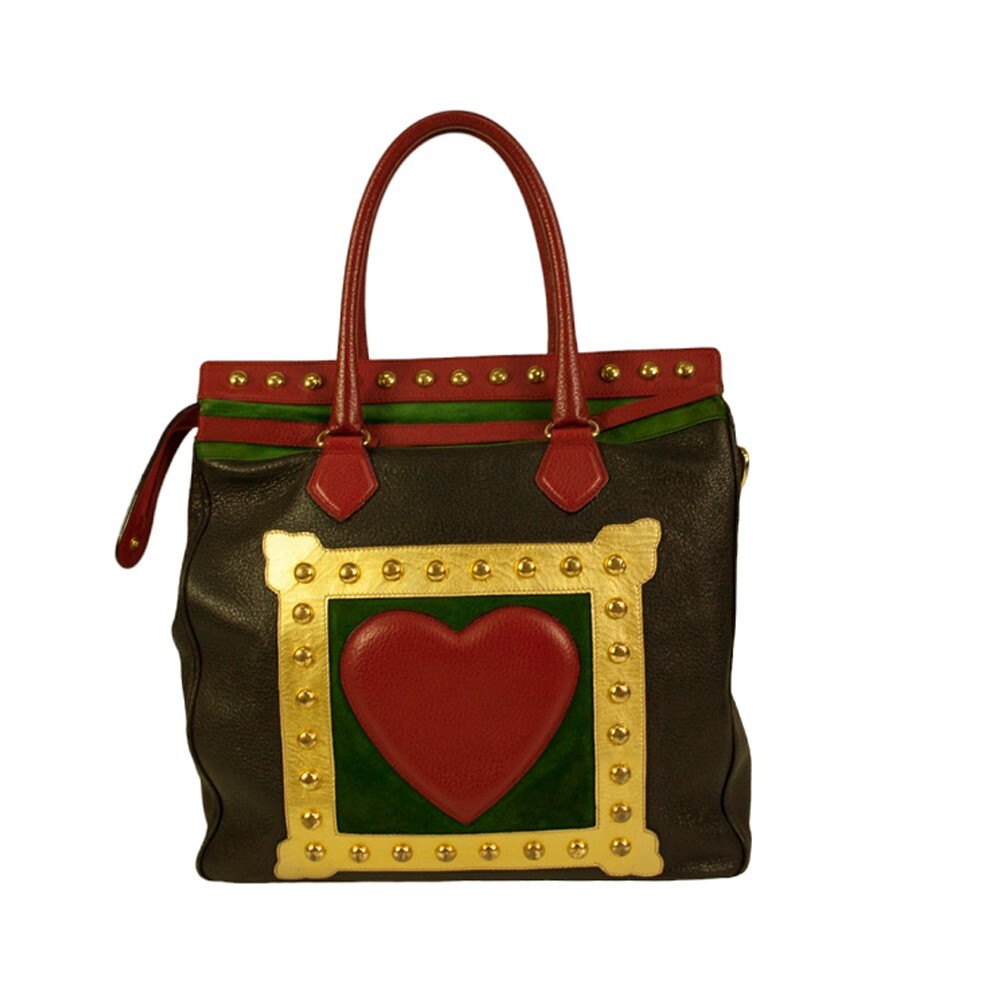 MOSCHINO Redwall 1990s “Art is Love” Vintage Multicolor Handbag Heart Rivets
