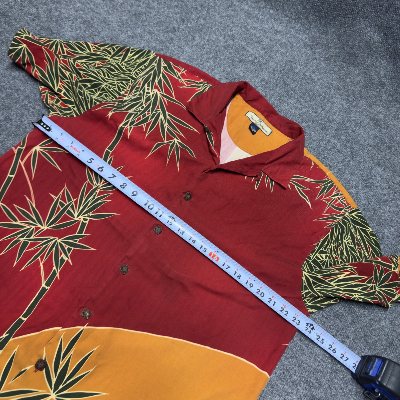 Tommy Bahama 100% Silk Bamboo Herringbone Shirt Hawaiian Camp Loop Button Large