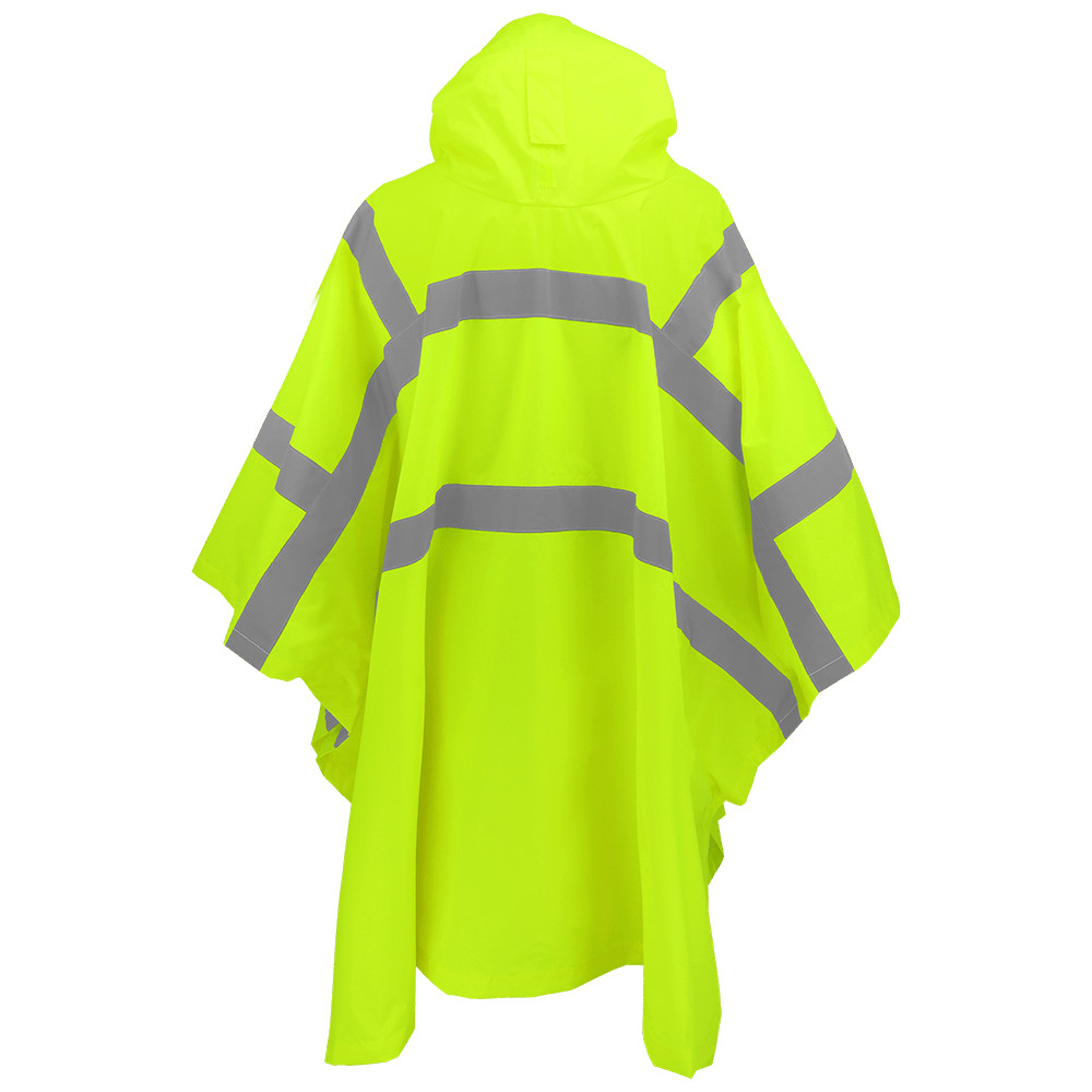 Yellow Safety Polyester Rain Poncho With Hoodie & Reflective Stripe One Size
