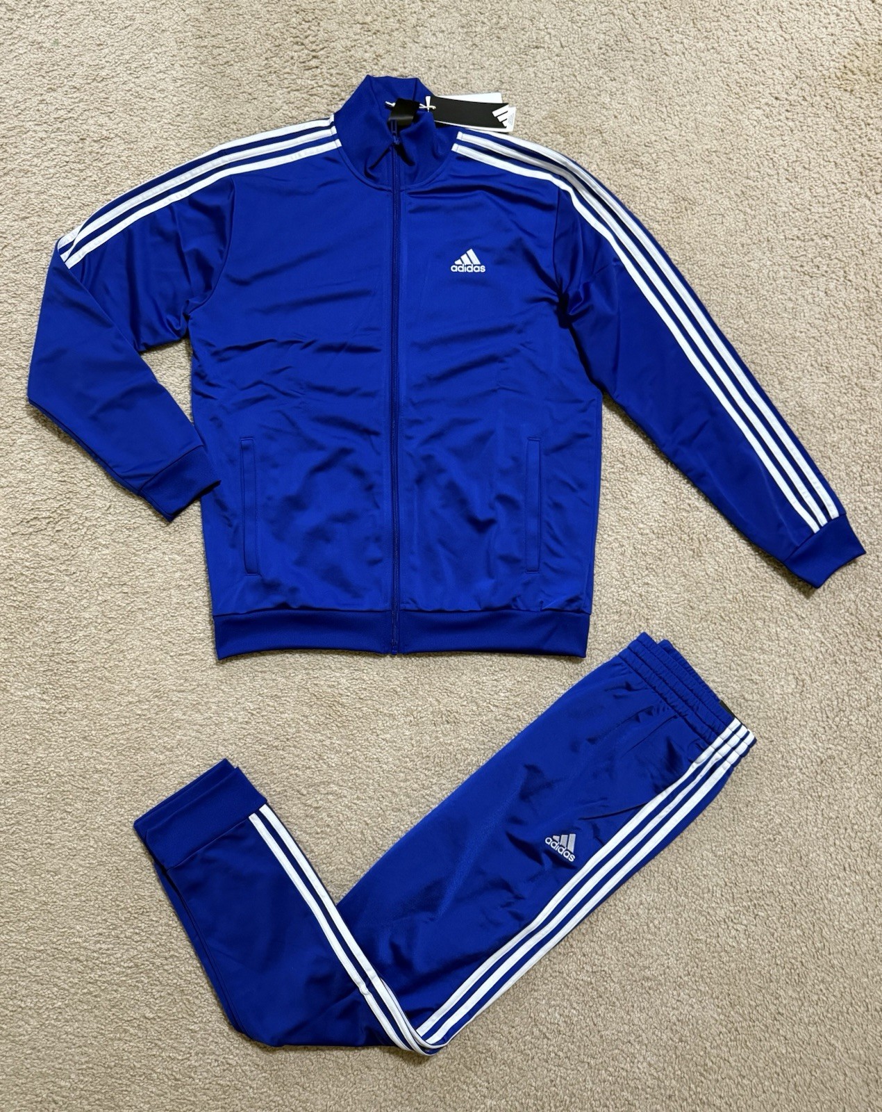 Adidas Mens 3 Stripes Tricot Tracksuit NWT Jacket & Pants Set Blue All Sizes