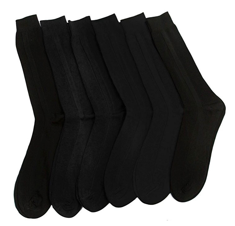 2 6 12 24 Pairs Men Dress Socks Black Color Fashion Crew Lot Dozen Knocker 9-11