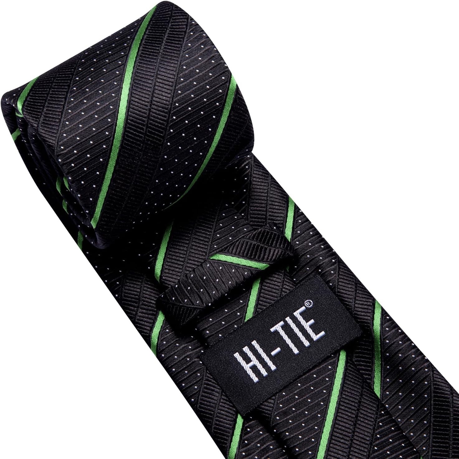 Hi-Tie Silk Ties for Men Plaid Paisley Striped Necktie Pocket Black Green