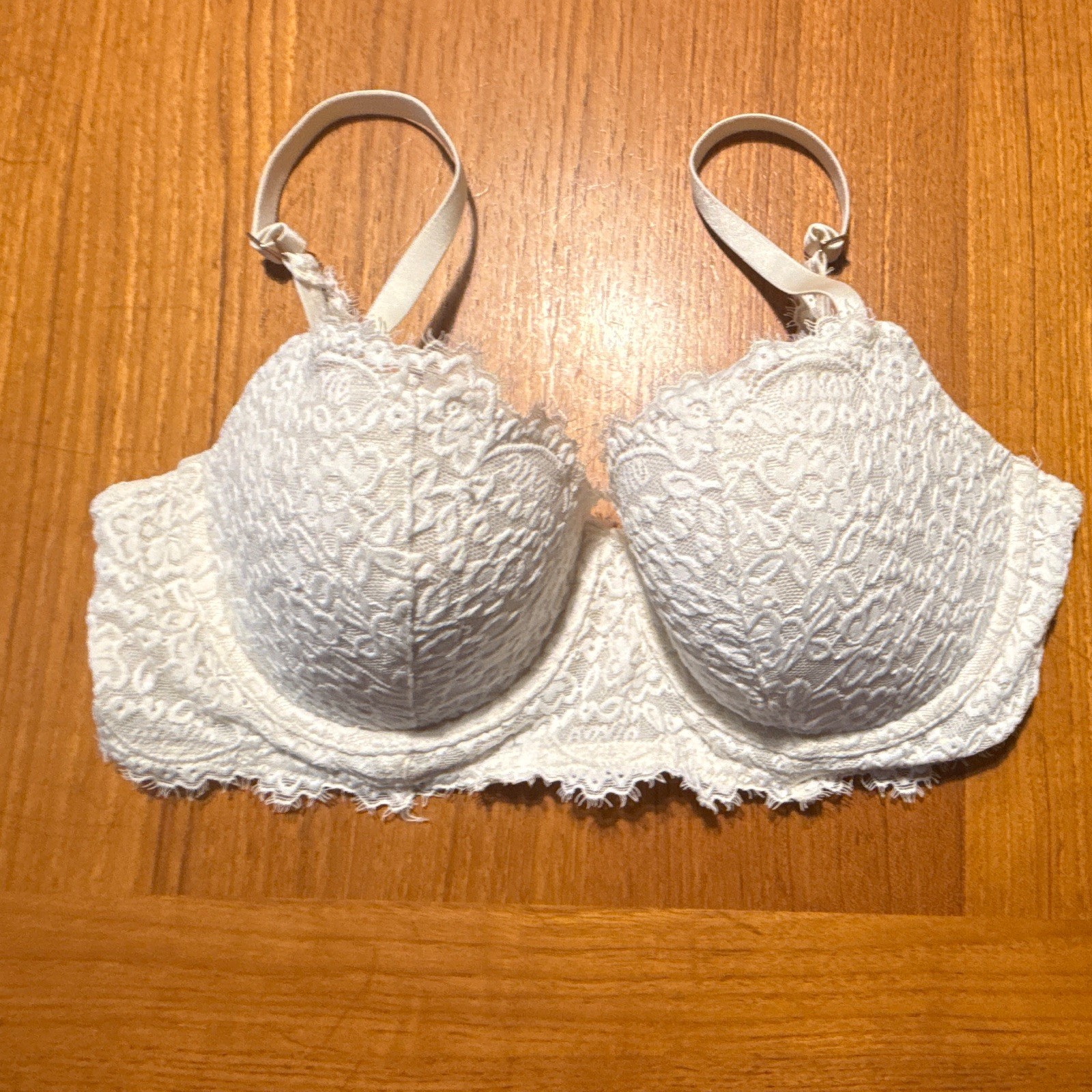 Aerie Underwire Lace Bra 36C White Floral Semi-Sheer Hook & Eye Adjustable