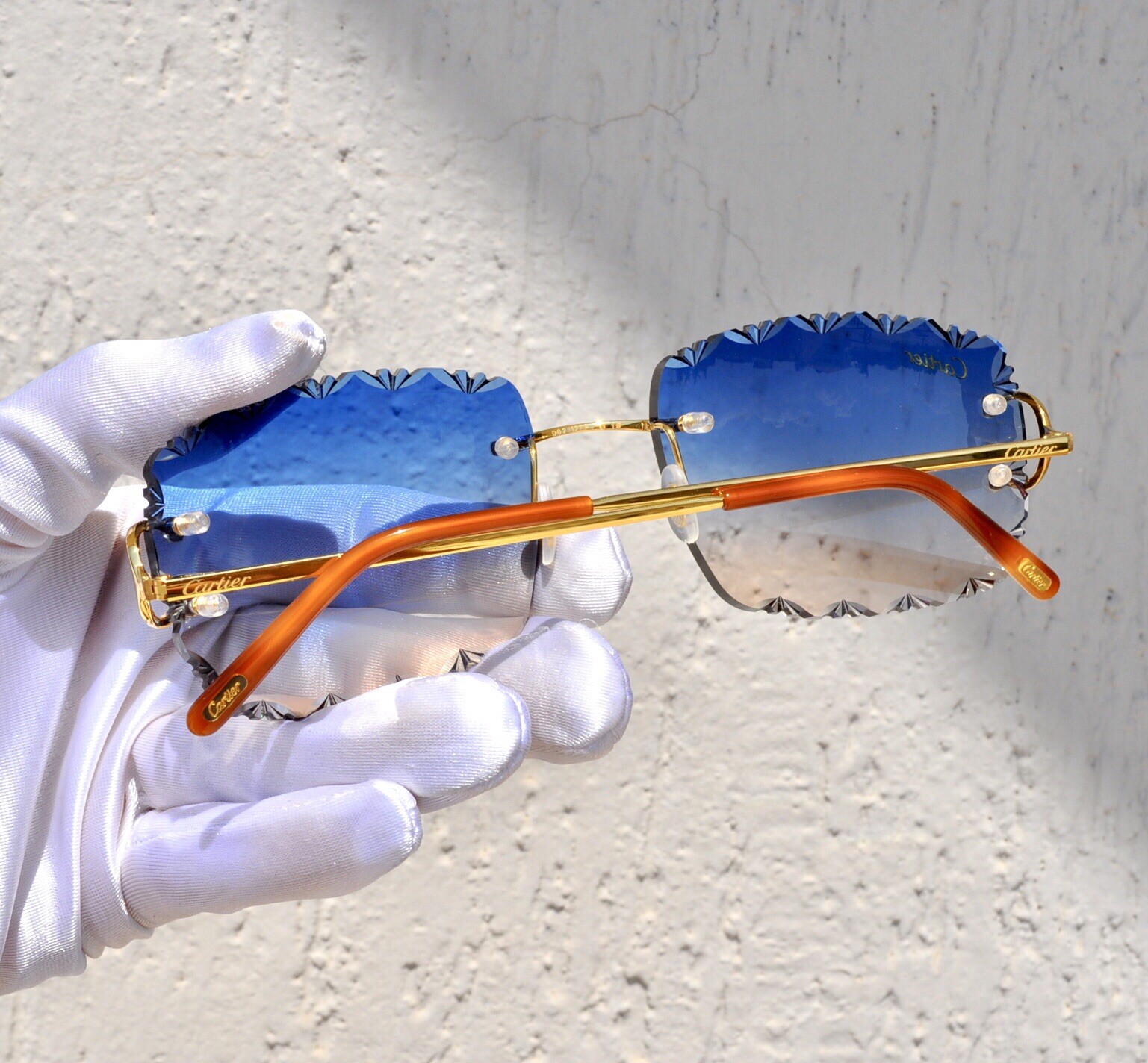 New Cartier rimless sunglasses fred glasses Diamond Cut decor BIG C gold Frame