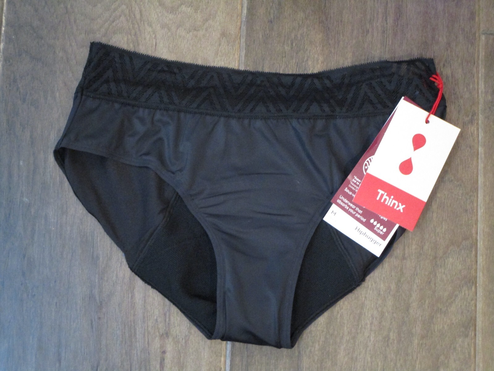 THINX BLACK HIPHUGGER SUPER ABSORBENCY PERIOD-PROOF PANTIES SIZE MEDIUM