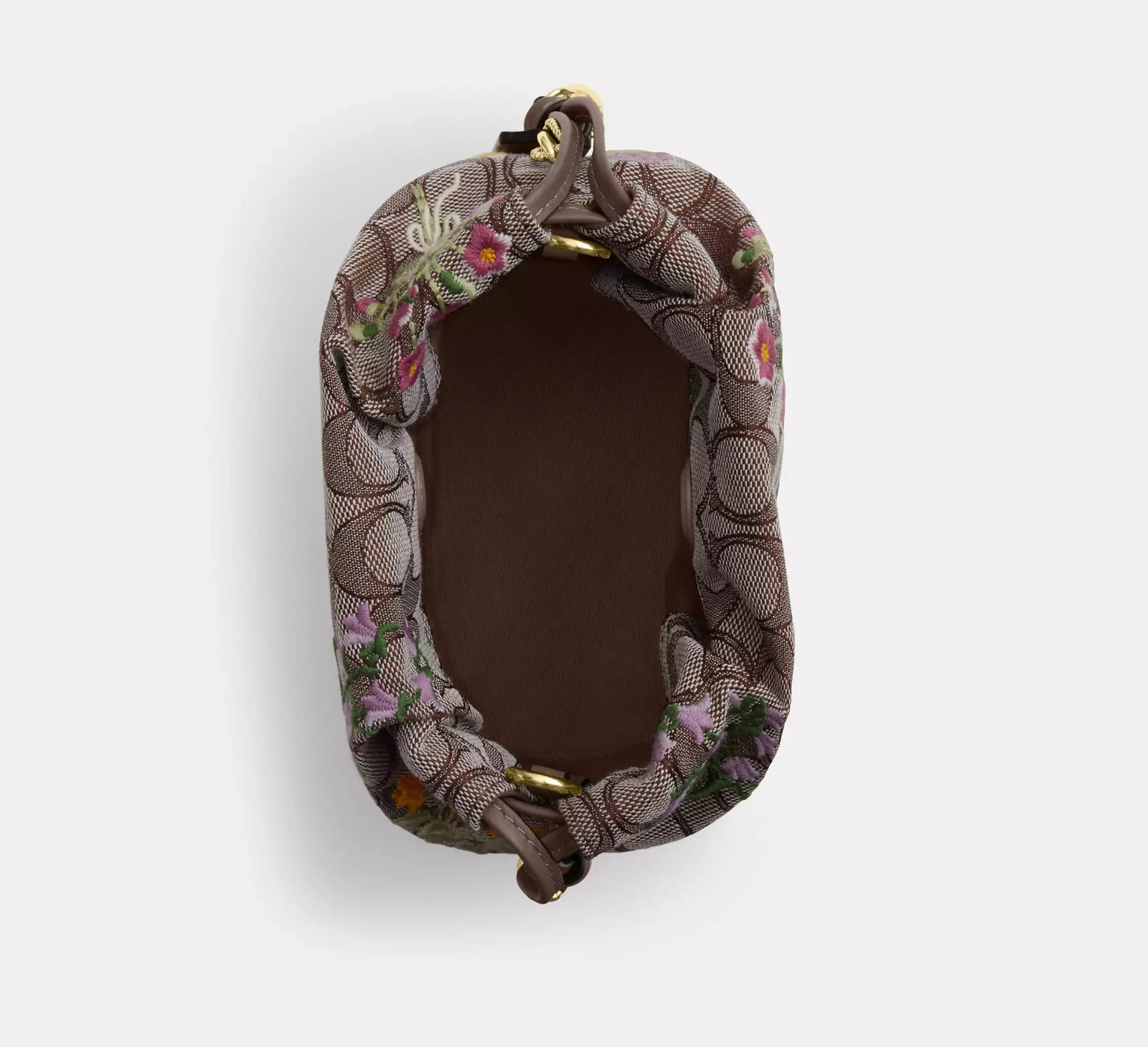 NWT Coach Faye Mini Drawstring Bag In Signature Jacquard With Floral Embroidery